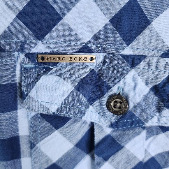 Men's Marc Ecko Shirt Blue Checkered Button-Up Long Sleeve Size XL - Picture 5 of 11